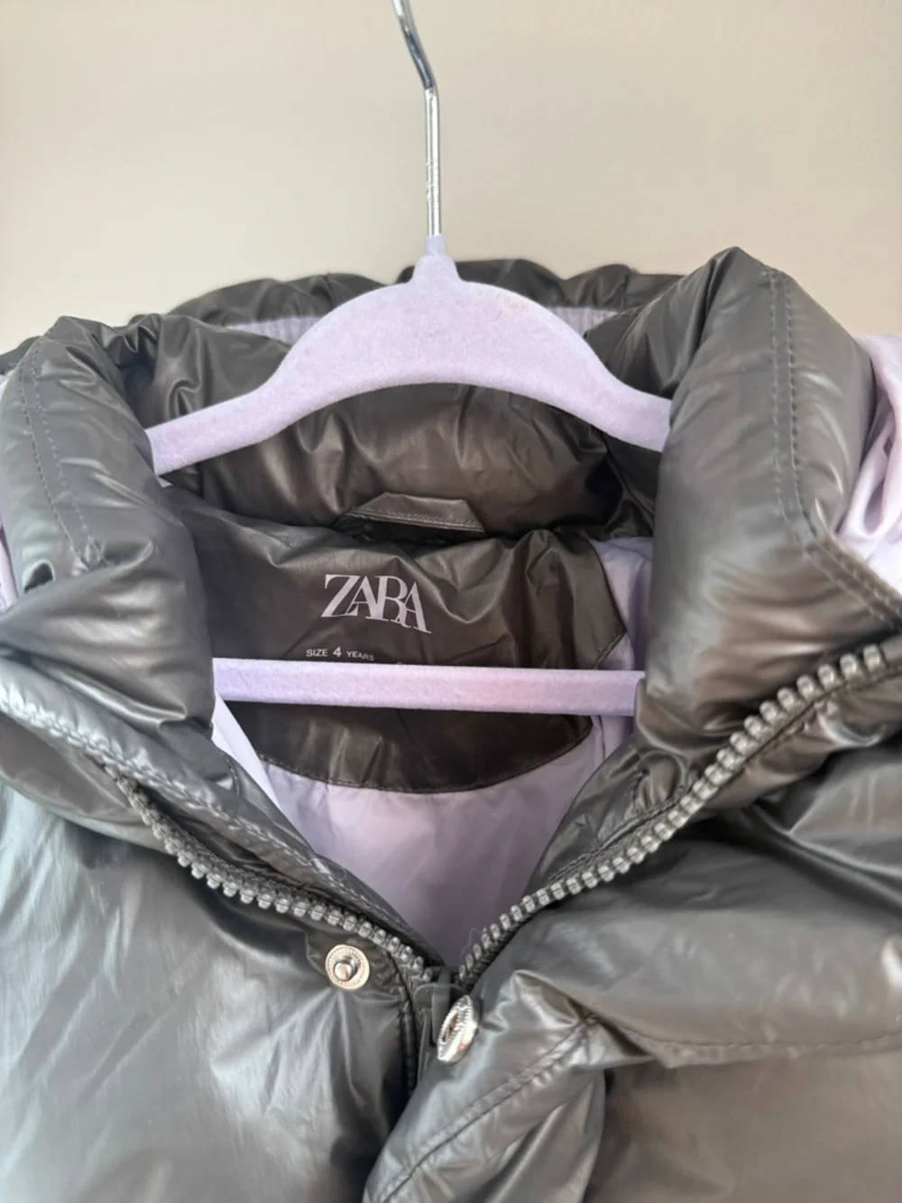 Zara Kids Shiny Charcoal Puffer Jacket with Hood